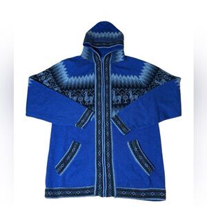 Peruvian Unisex Alpaca Blend Cardigan Hooded Zip up Sweater Size M/L